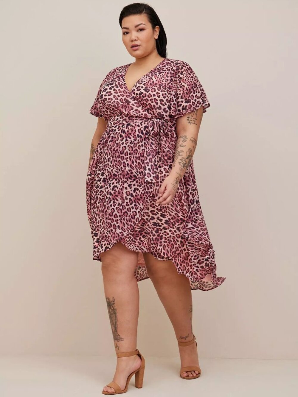 Midi Chiffon Flutter Sleeve Wrap Dress Size 6X (30/32)